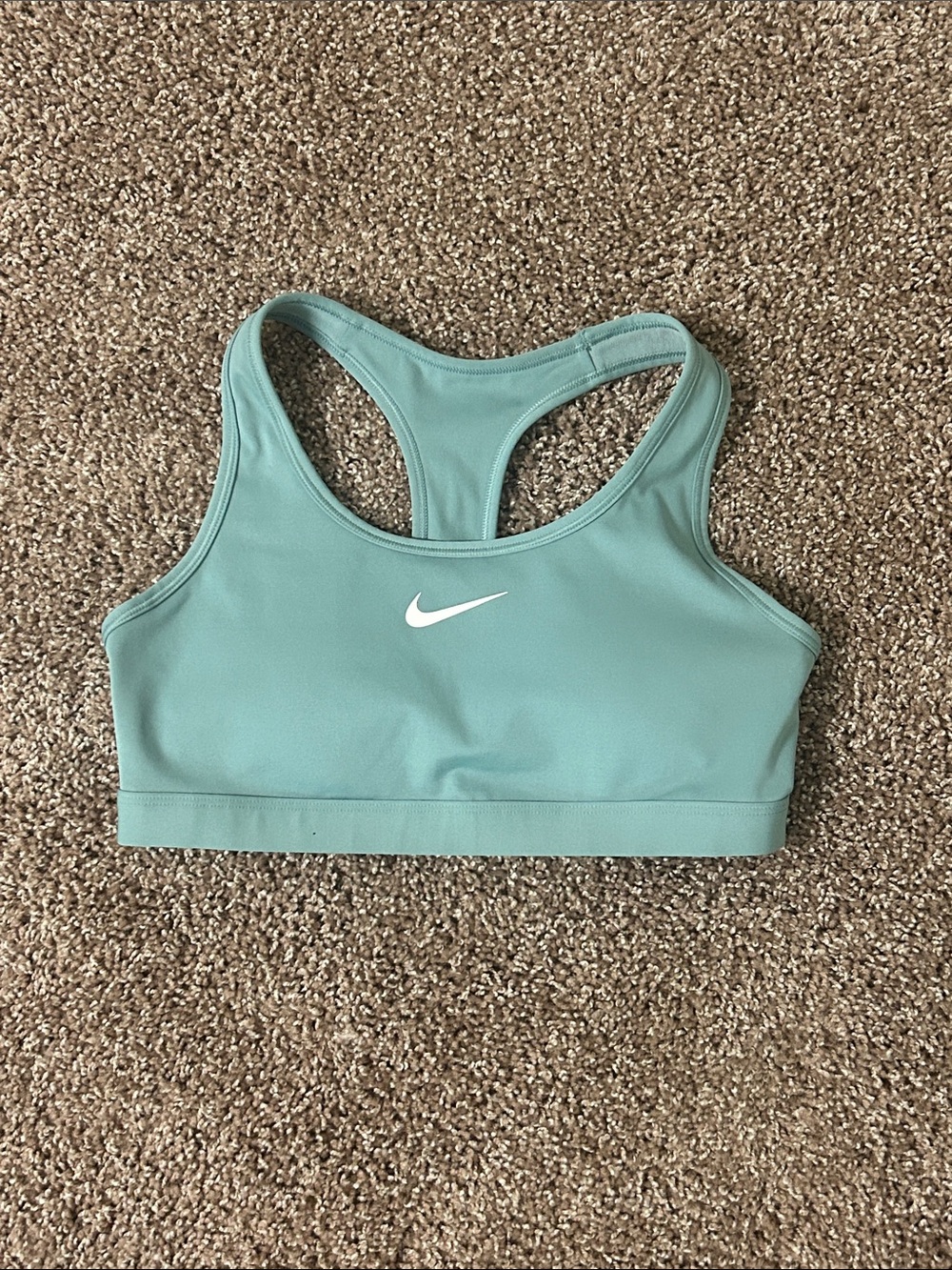 Nike Women's Teal Racerback Sports Bra with White Swoosh